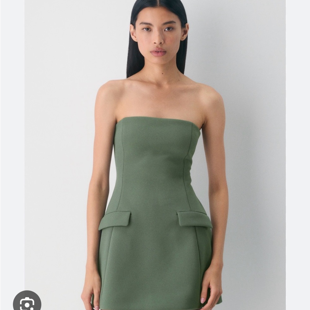 Strapless Olive Green Mini Dress